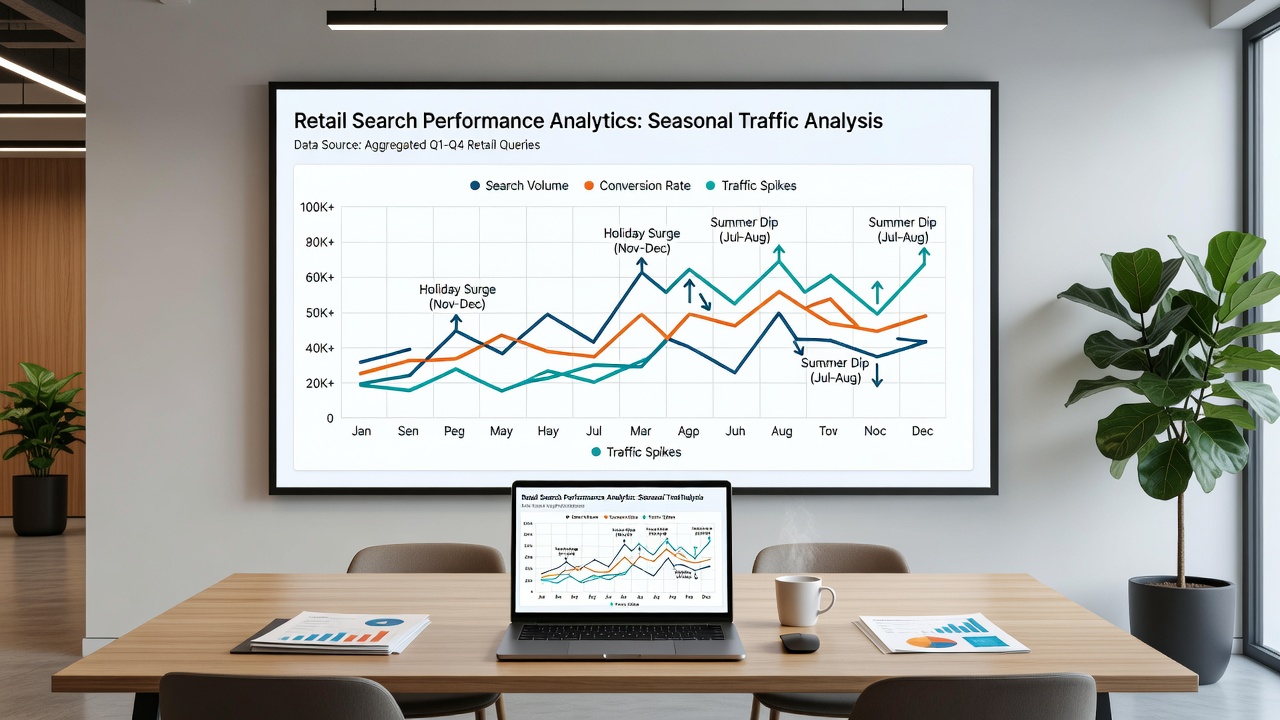 Interactive line chart comparing retail search volume across holiday seasons with annotations for peak dates