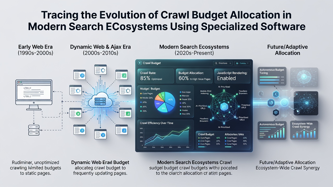 Specialized software dashboard displaying crawl budget metrics and allocation trends